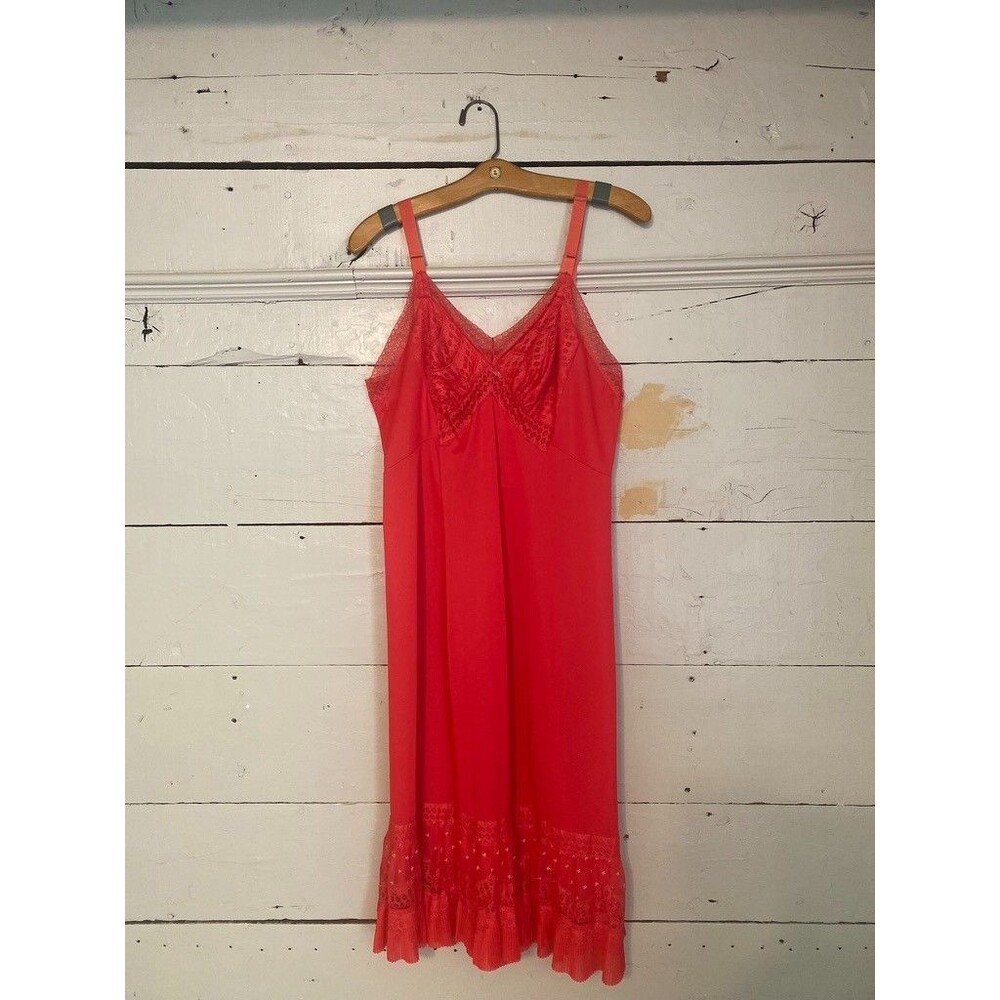 PANDORA vintage 50s/60's Red Nylon Slip Dress Sz Sm 36 Pin Up